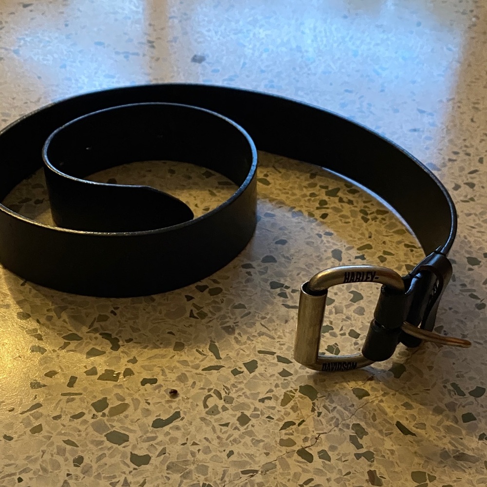 Harley-Davidson Black Leather Belt with Silver Buckle